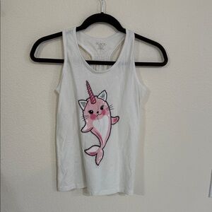 Place White Tank Top with Pink Design girls size  XL 14 EUC